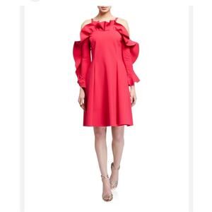 Chiara Boni Ruffle Neck Cold Shoulder Dress in Pink size 46 / 10